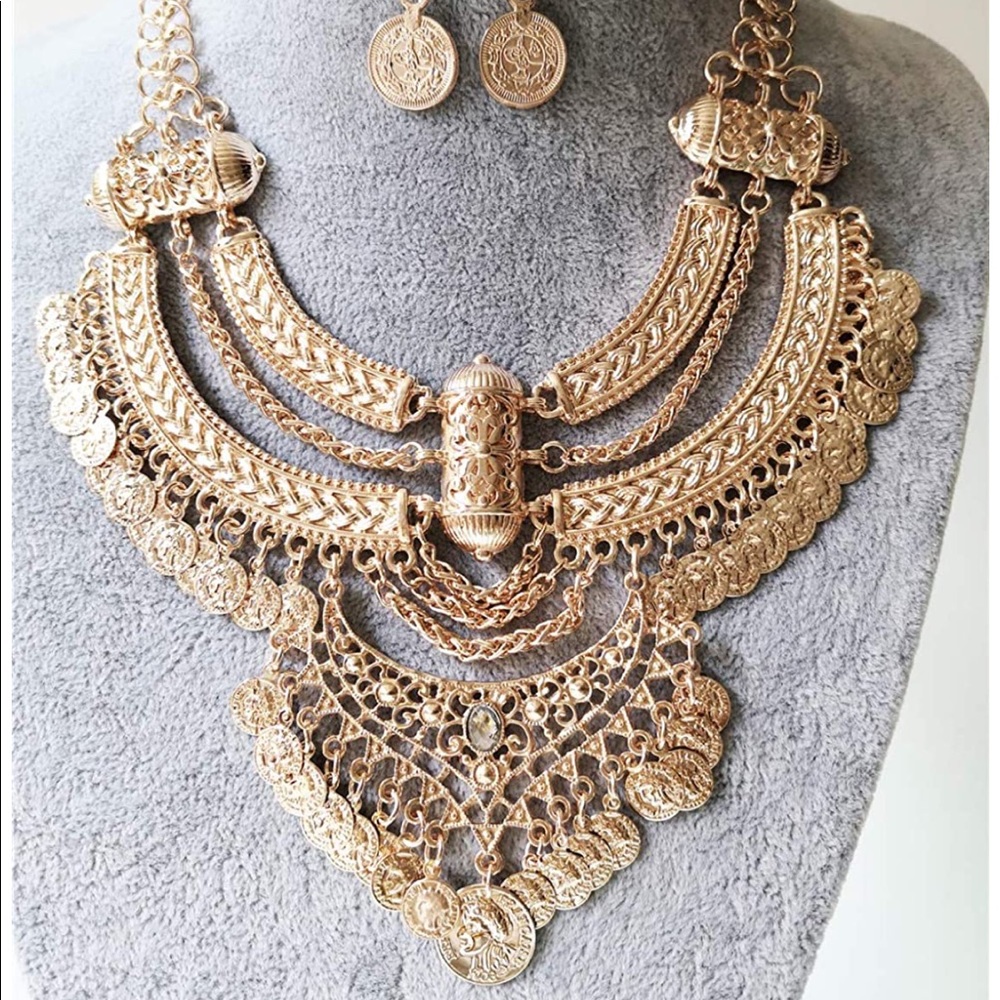 [ROSEGOLD] Exotic Bib Coin Necklace+Earrings - Picture 6 of 8